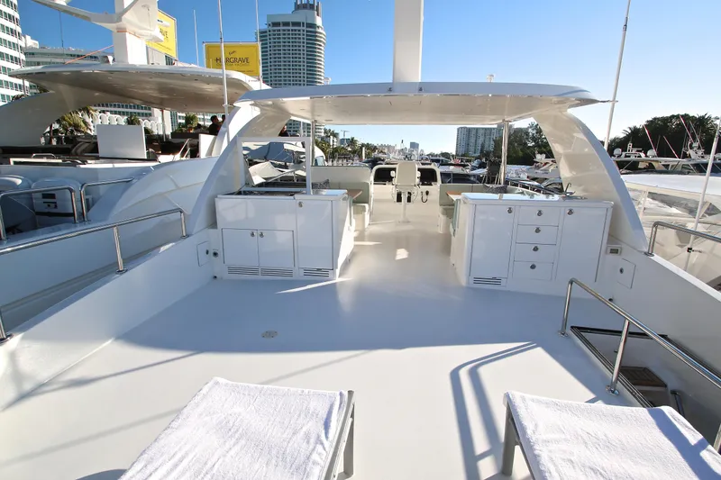 Slide: The Image of Luxurious 2015 Hargrave 76 yacht deck with modern amenities and sleek design. - 19