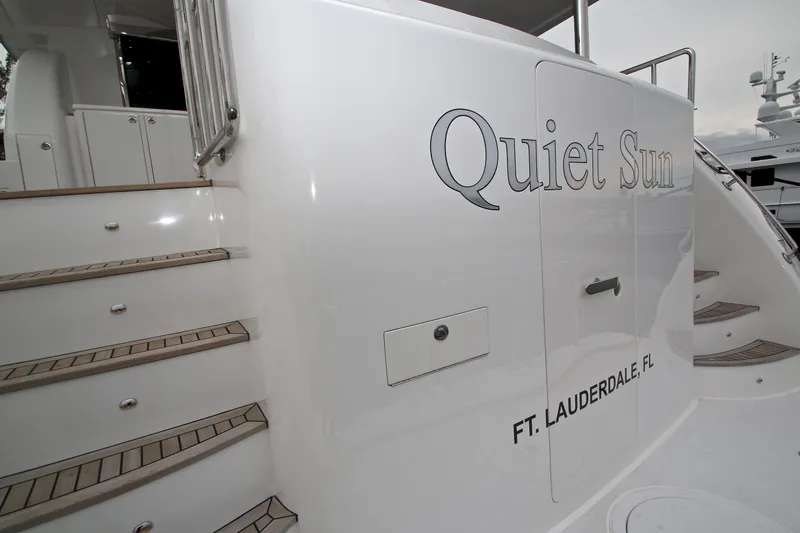 Slide: The Image of 2015 Hargrave 76 yacht "Quiet Sun" with steps, docked in Fort Lauderdale. - 26