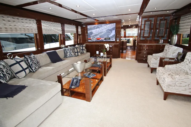 Slide: The Image of Luxurious interior of 2015 Hargrave 76 yacht with elegant seating and modern decor. - 29