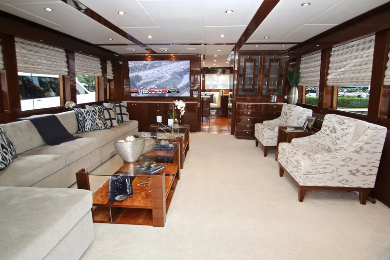 Slide: The Image of Luxurious interior of 2015 Hargrave 76 yacht with elegant seating and modern decor. - 31