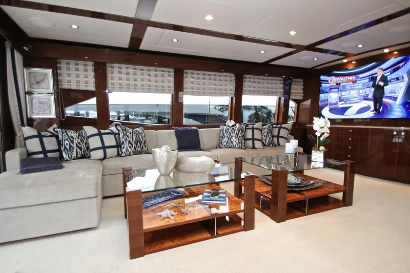 Slide: The Image of Luxurious interior of 2015 Hargrave 76 yacht with elegant seating and modern decor. - 37