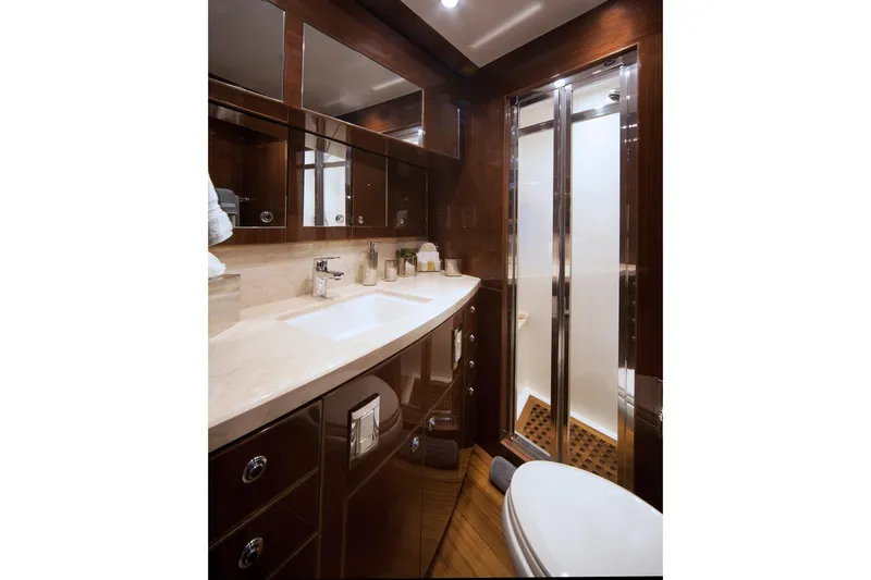 Slide: The Image of Luxurious bathroom in 2015 Hargrave 76 yacht with modern fixtures and elegant design. - 45
