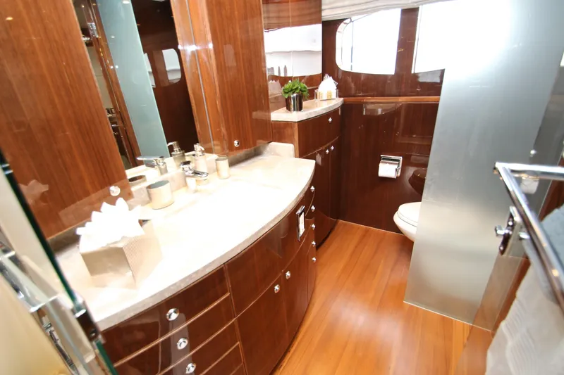 Slide: The Image of Luxurious bathroom interior of 2015 Hargrave 76 yacht with wooden cabinetry and modern fixtures. - 55