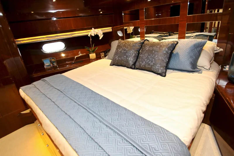 Slide: The Image of Luxurious bedroom interior of 2015 Hargrave 76 yacht with elegant bedding and decor. - 72