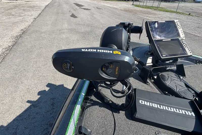 Slide: The Image of 2020 Triton 189 TrX boat with Minn Kota trolling motor and Humminbird fish finder. - 7