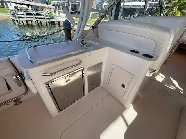 Slide: The Image of Interior of a 2021 Grady-White 325 Freedom yacht with modern amenities. - 24
