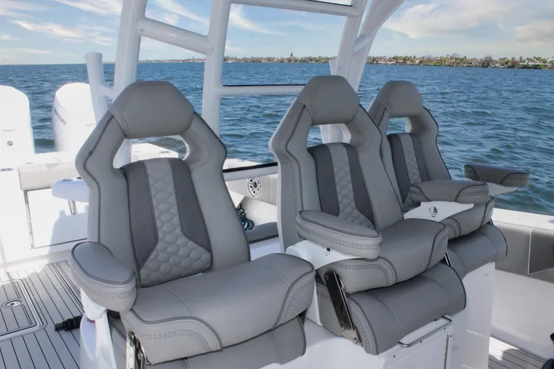 Slide: The Image of Luxurious seating on 2024 Cape Horn 39 T boat with ocean backdrop. - 16