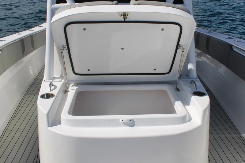 Slide: The Image of 2024 Cape Horn 39 T boat with open storage compartment on deck. - 22