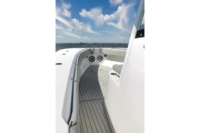 Slide: The Image of 2024 Cape Horn 39 T boat deck with ocean view and clear sky. - 23