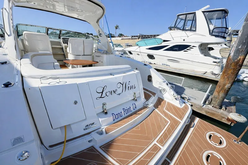 Slide: The Image of 2010 Sea Ray Sundancer 370 docked at Dana Point, California marina. - 3