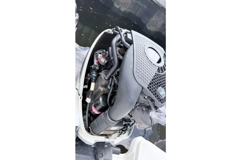 Slide: The Image of Engine of a 2017 Boston Whaler 350 Outrage boat, detailed view. - 6