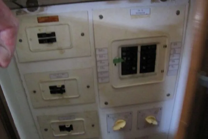 Slide: The Image of Electrical panel on a 1973 Chris-Craft 55 Commander boat. - 24