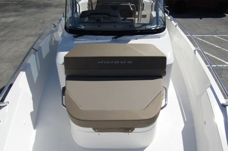 Slide: The Image of Nimbus Tender 9 boat 2026 with beige seating cushion. - 12