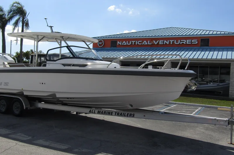 Slide: The Image of Nimbus Tender 9 boat 2026 on trailer outside Nautical Ventures. - 6
