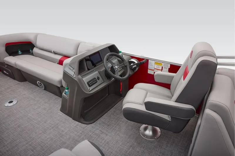 Slide: The Image of 2026 Sun Tracker Party Barge 22 DLX pontoon boat on trailer at Tracker Boat Center. - 54