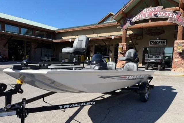Slide: The Image of 2026 Tracker Pro 170 boat on trailer at service center. - 3