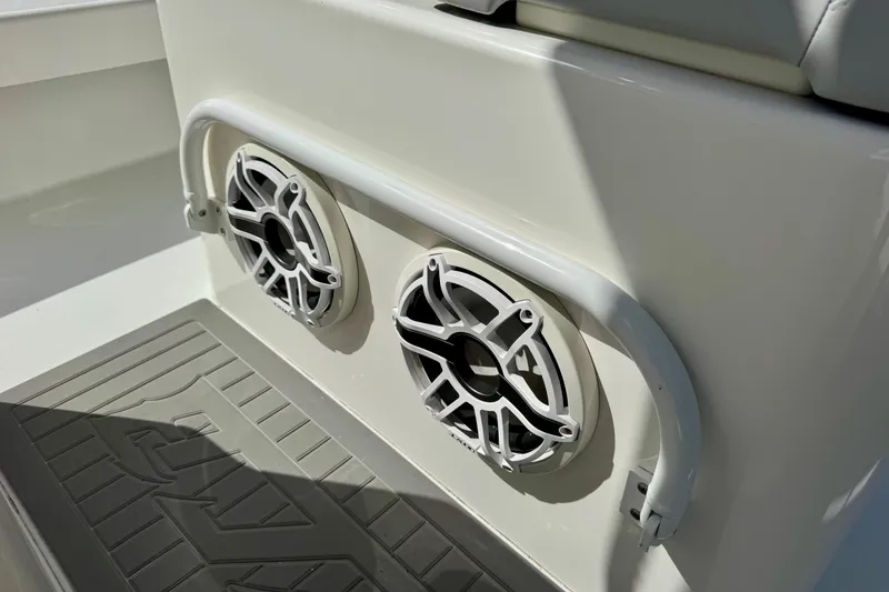 Slide: The Image of 2021 ZCB 26 Freemason boat speakers and deck detail in sunlight. - 17
