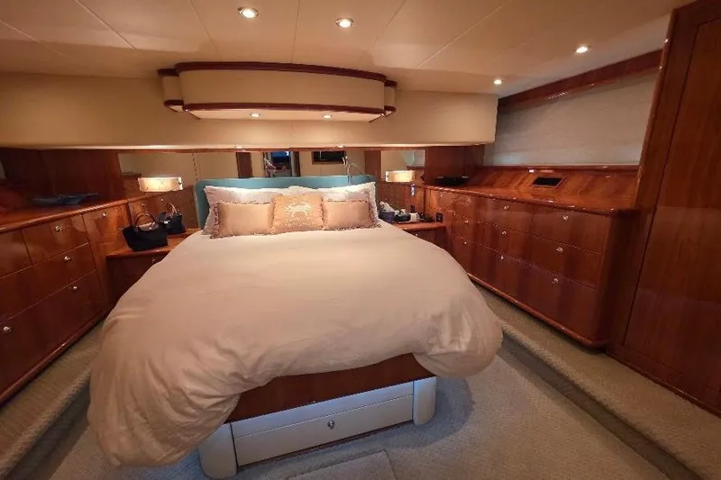 Slide: The Image of Luxurious bedroom interior of 2008 Neptunus Flybridge MY yacht with elegant wood finish. - 140