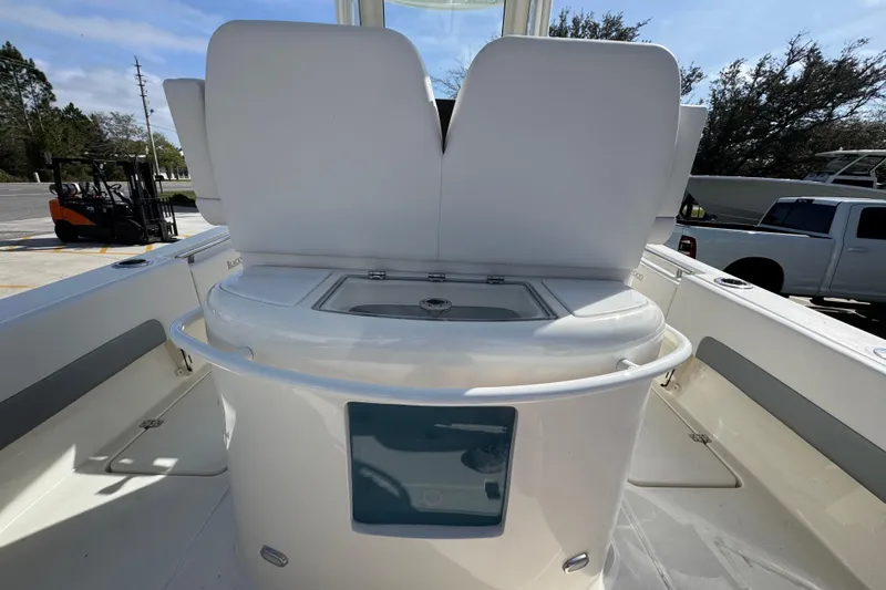 Slide: The Image of 2026 Blackwood 270 LXF boat interior with seating and storage area. - 38
