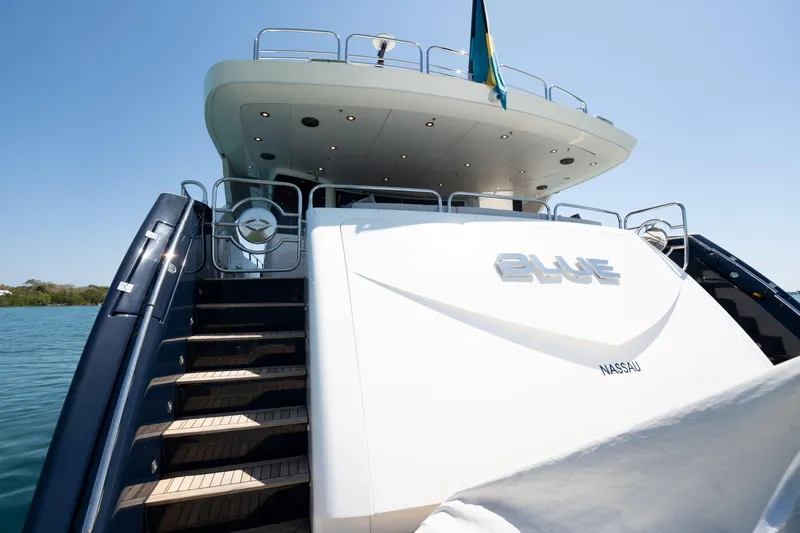 Slide: The Image of Luxury Sunseeker 34 Metre Yacht, 2010 model, docked with "Blue" nameplate. - 13
