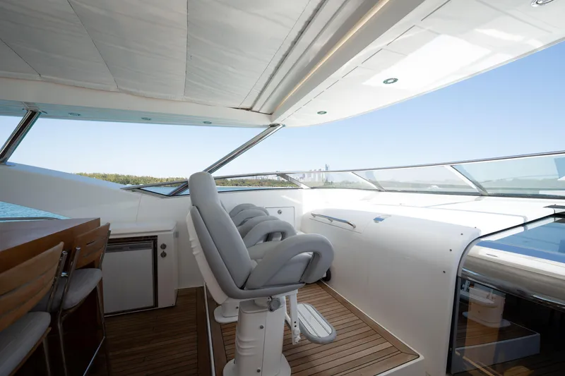Slide: The Image of Luxurious helm of 2010 Sunseeker 34 Metre Yacht with modern seating and panoramic views. - 15