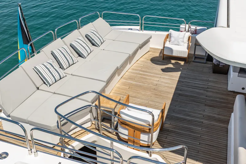 Slide: The Image of Sunseeker 34 Metre Yacht 2010 deck with lounge chairs and ocean view. - 21