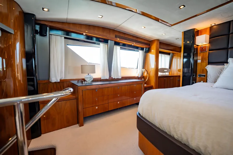 Slide: The Image of Luxurious Sunseeker 34 Metre Yacht 2010 bedroom with elegant wood finishes and modern decor. - 40