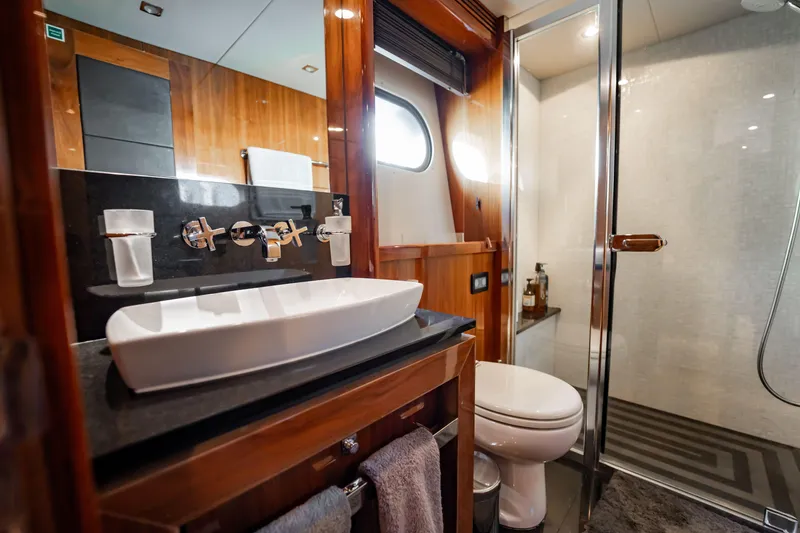 Slide: The Image of Luxurious bathroom on a 2010 Sunseeker 34 Metre Yacht with modern fixtures. - 42