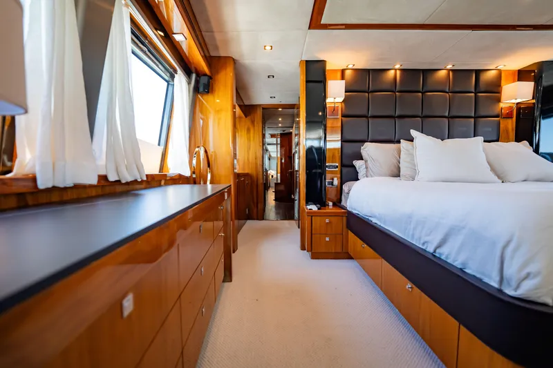 Slide: The Image of Luxurious bedroom interior of 2010 Sunseeker 34 Metre Yacht with elegant wood finishes. - 49