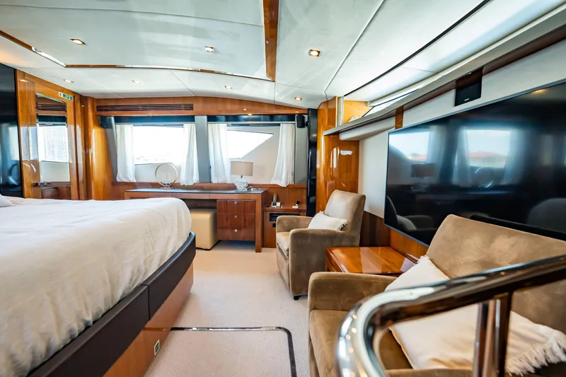 Slide: The Image of Luxurious interior of a 2010 Sunseeker 34 Metre Yacht, featuring elegant furnishings and modern design. - 69