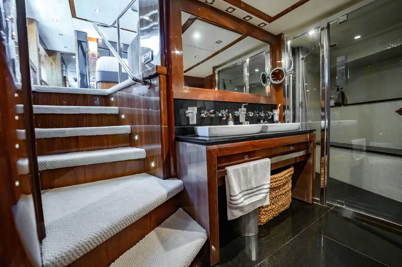 Slide: The Image of Luxurious bathroom interior of 2010 Sunseeker 34 Metre Yacht with elegant wood finishes. - 72