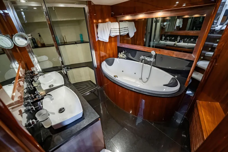 Slide: The Image of Luxurious bathroom on a 2010 Sunseeker 34 Metre Yacht with elegant fixtures. - 77