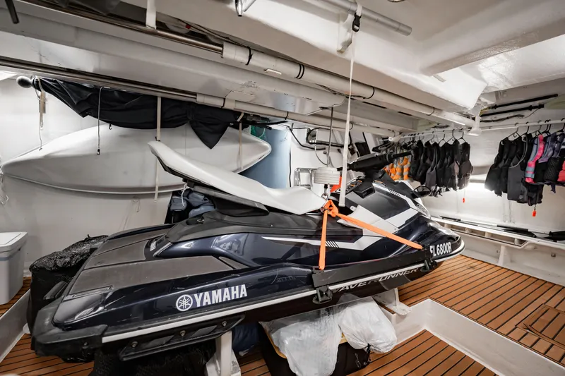 Slide: The Image of Jet ski and life jackets in Sunseeker 34 Metre Yacht's storage area, 2010 model. - 83
