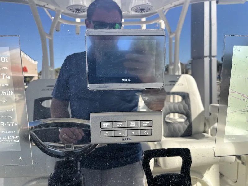 Slide: The Image of Yamaha controls on 2026 Cobia 350 Center Console. - 19