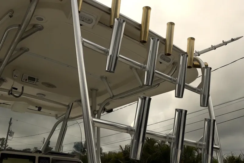 Slide: The Image of 2008 Hydra-Sports Vector 2900 CC boat with rod holders and T-top structure. - 16