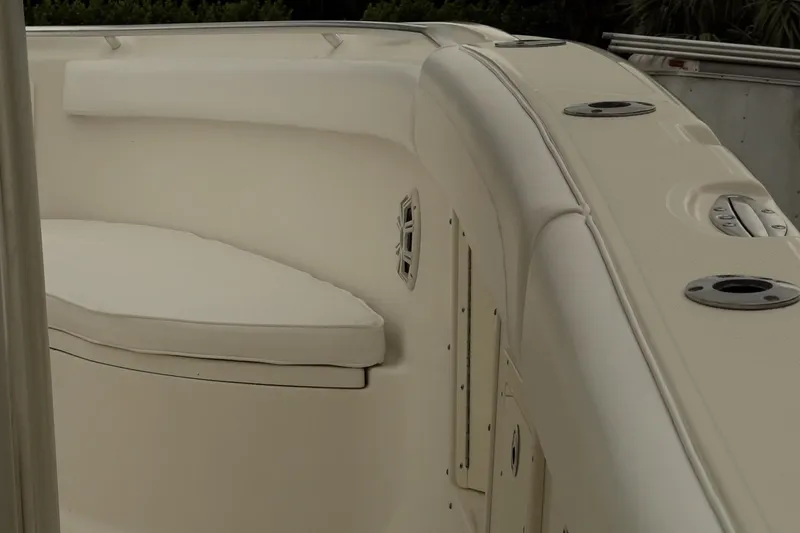 Slide: The Image of 2008 Hydra-Sports Vector 2900 CC boat interior with cushioned seating and cup holders. - 19