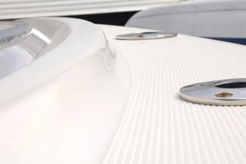 Slide: The Image of Close-up of 2008 Hydra-Sports Vector 2900 CC boat deck with chrome fittings. - 36