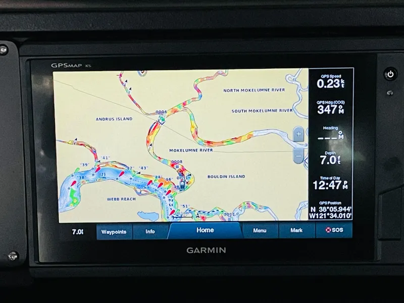 Slide: The Image of Garmin GPS map on Sea Ray 390 Express Cruiser, 1989. - 31