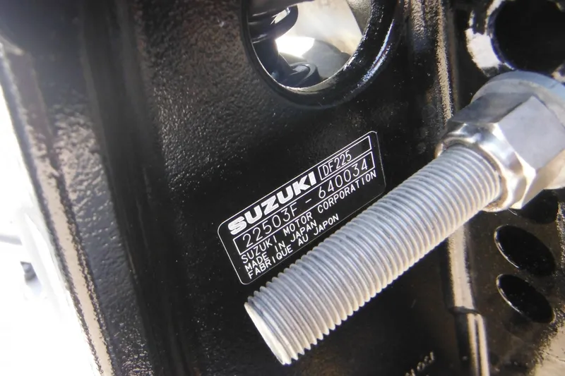 Slide: The Image of Close-up of Suzuki DF225 motor label on 1990 Boston Whaler Guardian 22. - 4