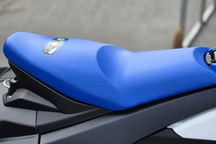 Slide: The Image of 2025 Yamaha WaveRunner JetBlaster blue seat detail, showcasing sleek design and comfort. - 9