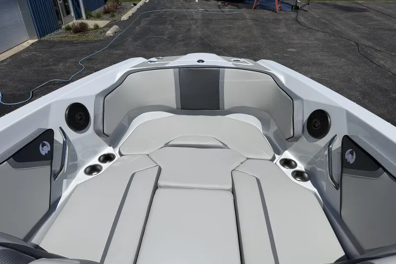 Slide: The Image of Interior of 2026 Scarab 255 SE boat with sleek seating and modern design. - 8