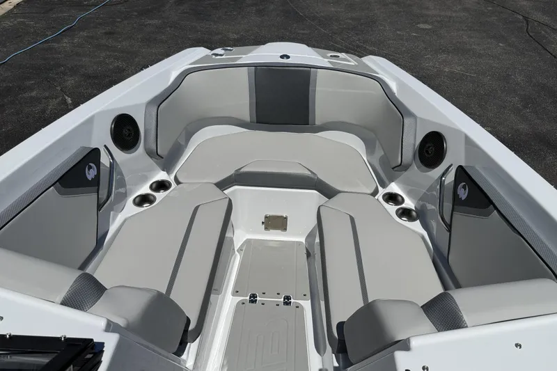 Slide: The Image of 2026 Scarab 255 SE boat interior with sleek seating and modern design. - 9