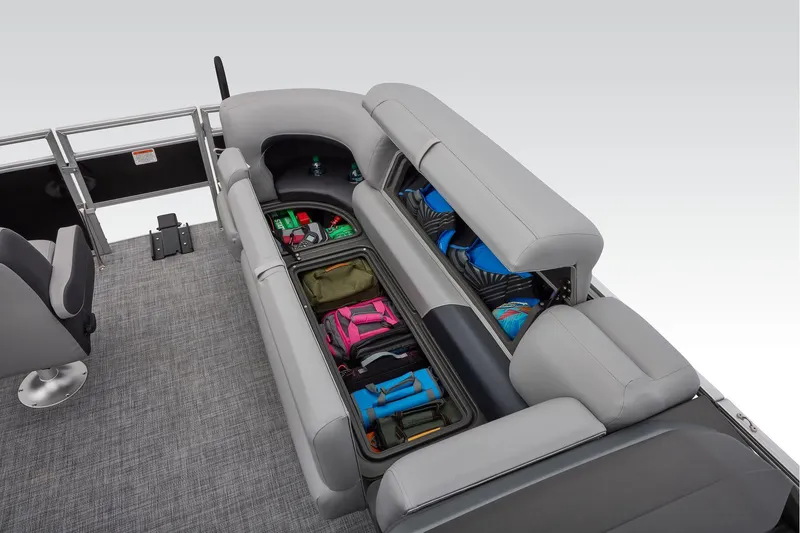 Slide: The Image of Manufacturer Provided Image: 2026 Sun Tracker SportFish 20 DLX boat interior with open storage compartments. - 30