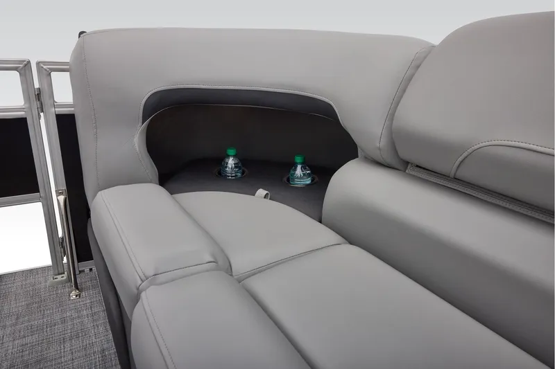 Slide: The Image of Manufacturer Provided Image: 2026 Sun Tracker SportFish 20 DLX boat interior with gray seating and cup holders. - 31