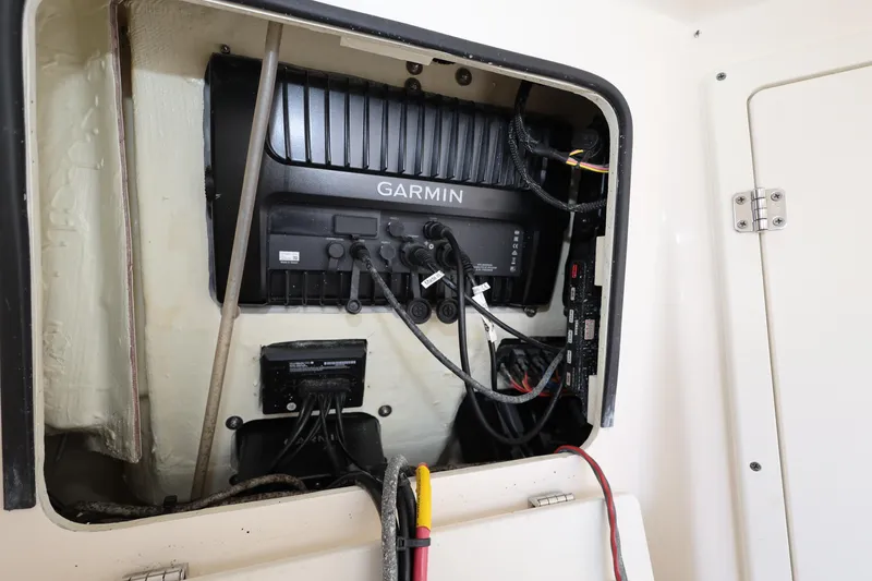 Slide: The Image of Interior view of a 2019 Cobia 320 Center Console with Garmin electronics installed. - 20