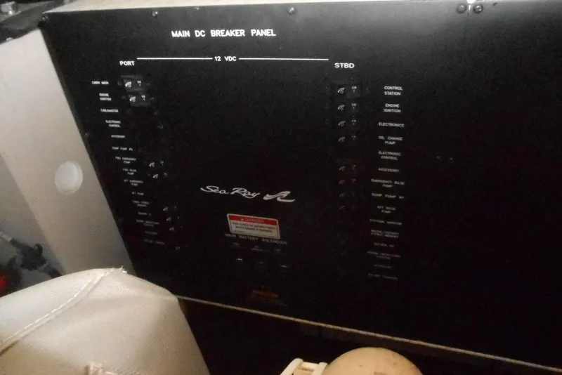 Slide: The Image of Main DC breaker panel of 2007 Sea Ray 44 Sundancer boat. - 36