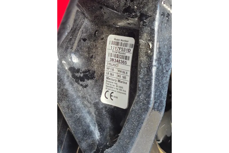 Slide: The Image of Label on 2023 Ranger RT188P boat engine, displaying model and serial numbers. - 17