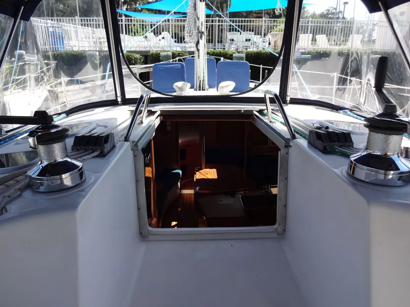 Slide: The Image of Interior view of a 2001 Hunter 380 sailboat. - 27