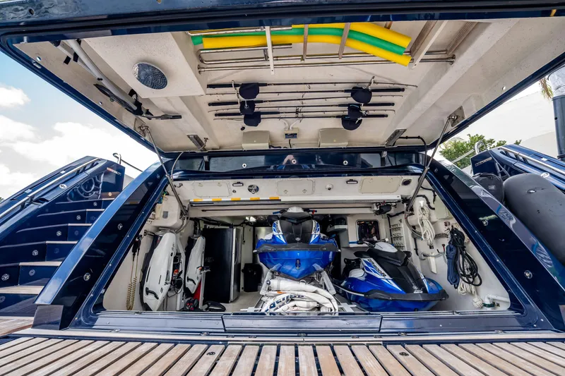 Slide: The Image of Sunseeker 34 Metre Yacht 2011 garage with jet skis and equipment storage. - 11