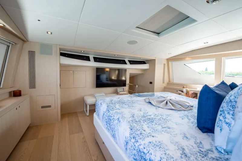 Slide: The Image of Luxurious bedroom interior of 2011 Sunseeker 34 Metre Yacht with elegant decor and natural light. - 47